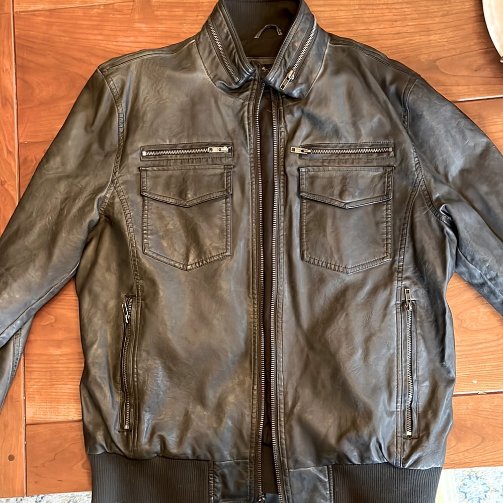 Large Faux leather jacket.